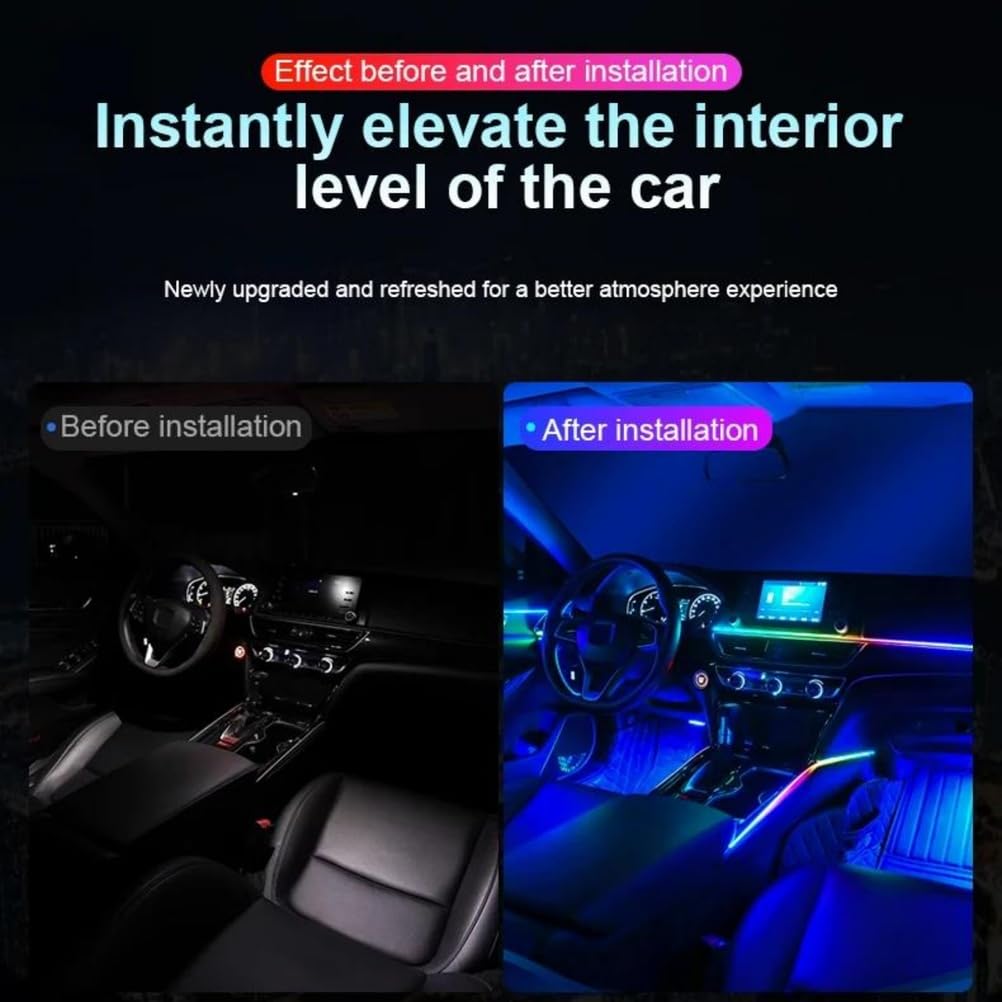 Striscia LED Interna per Auto in Acrilico con App, Kit Lampada RGB Symphony Streamer 213 Colori, Striscia Acrilica A LED Arcobaleno per Luci Ambientali per Auto,6 in 1