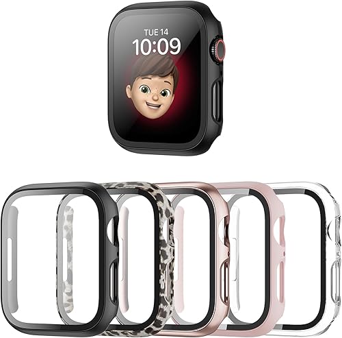 Miniatura 1 de Cuteey Paquete de 5 fundas protectoras de pantalla de vidrio templado compatibles con Apple Watch Series 8 7 de 1.614 in, cubierta protectora