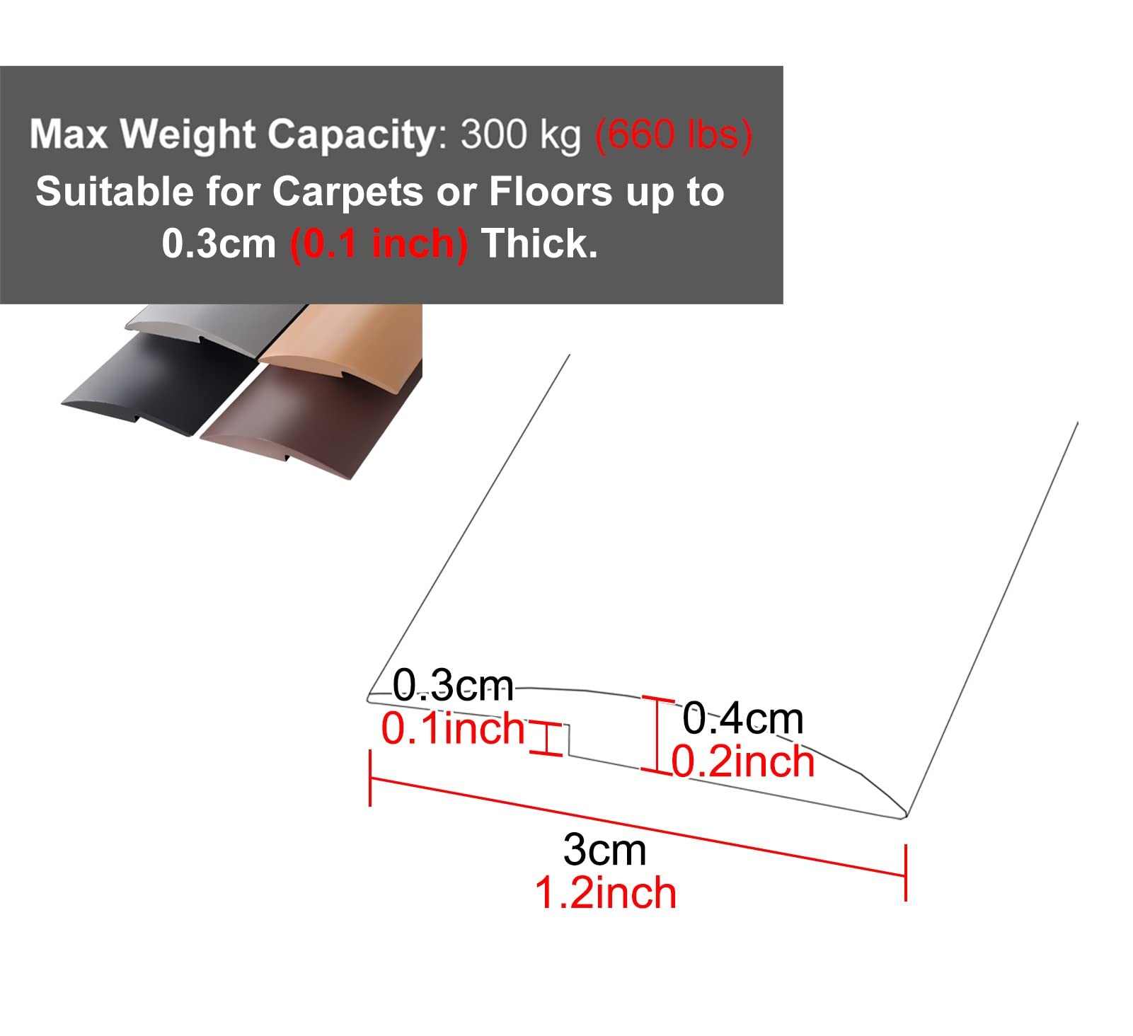LVLONG Barre de Seuil Moquette Sol Seuil Bande Bois à Carreler, Garniture de Bord de Tapis Antidérapant en Plastique Souple pour Les Portes, pour Sol avec Une Différence de Hauteur de 0,3 Cm/0,1"