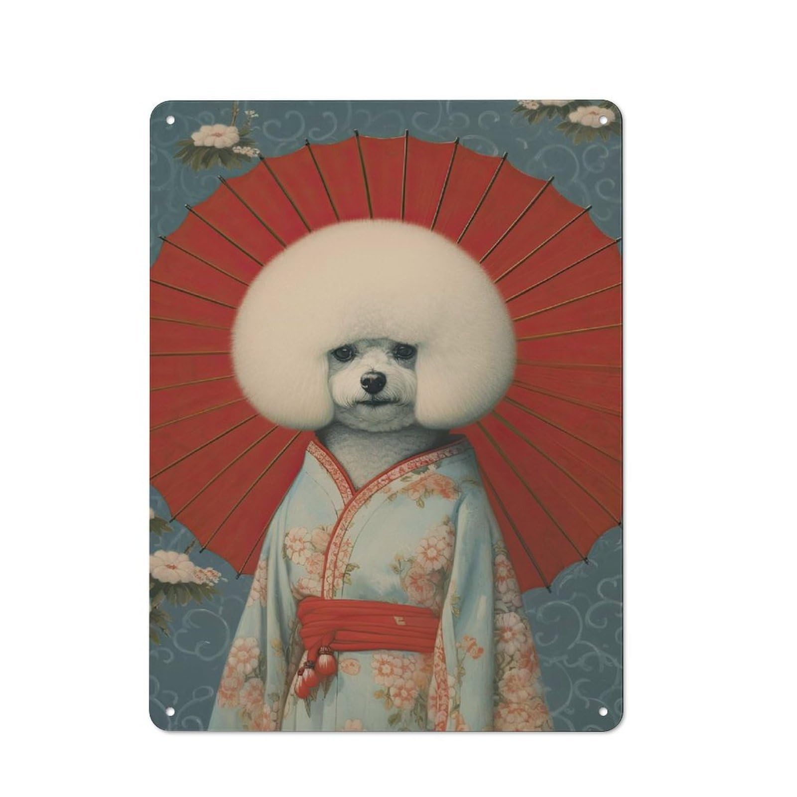 Vintage Metal Sign with Bichon Frise Geisha Design 40x30cm, Rustic Bar Wall Plaque for Bar, Kitchen, Garage Or Games Room