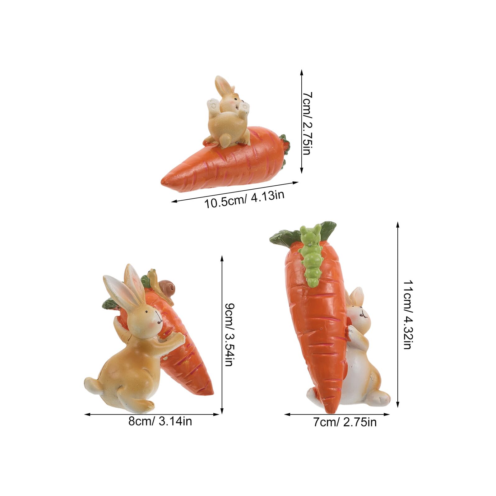Amosfun Set 3 Statuine di Coniglietti in Resina Piccole con Carota, Decorazioni Pasquali da Mensola, Ornamenti Realistici per Arredamento Primavera e Centrotavola