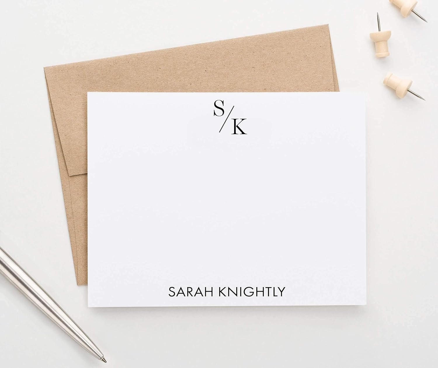Personalized Two Letter Stationary Monogram Stationary Set FLAT NOTE CARDS, Personalized Monogram Stationery Set for Women and Men, Office Stationary with Envelopes, Your Choice of Colors and Quantity