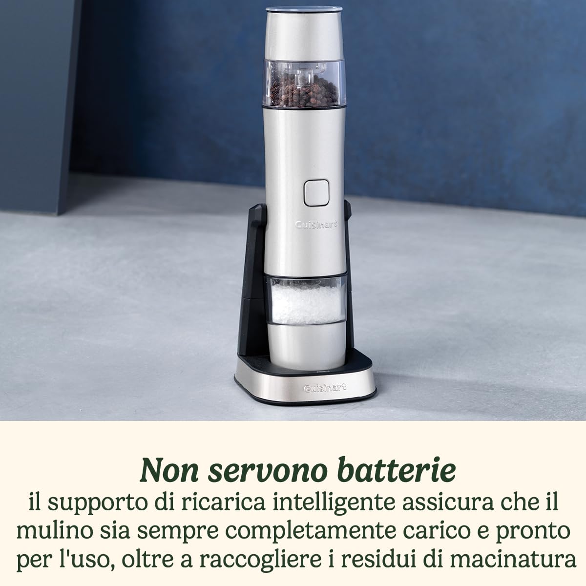 Cuisinart SG6SE - Macina Sale& Pepe Ricaricabile, Base di Apoggio e Ricarica, Diversi Gradi di Macinazione, Lame in Ceramica, Pearl, Grigio perla