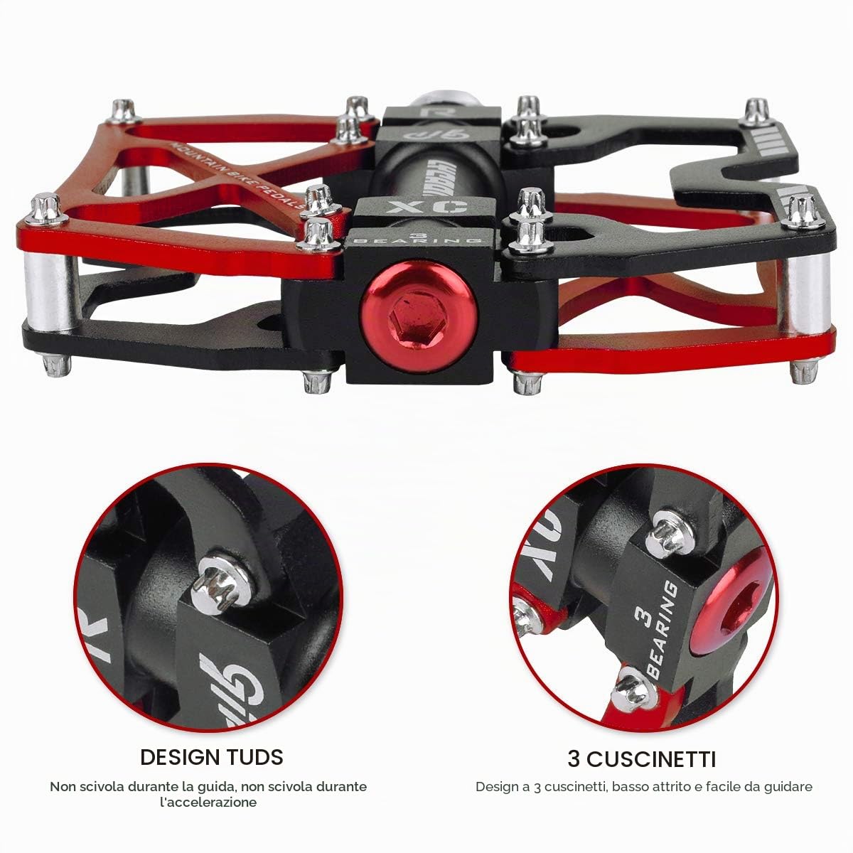 LYCAON Pedali per Bicicletta, Pedale per Bici Antiscivolo in Lega di Alluminio CNC, 3 Pedali Cuscinetti per BMX MTB 9/16 Pollici