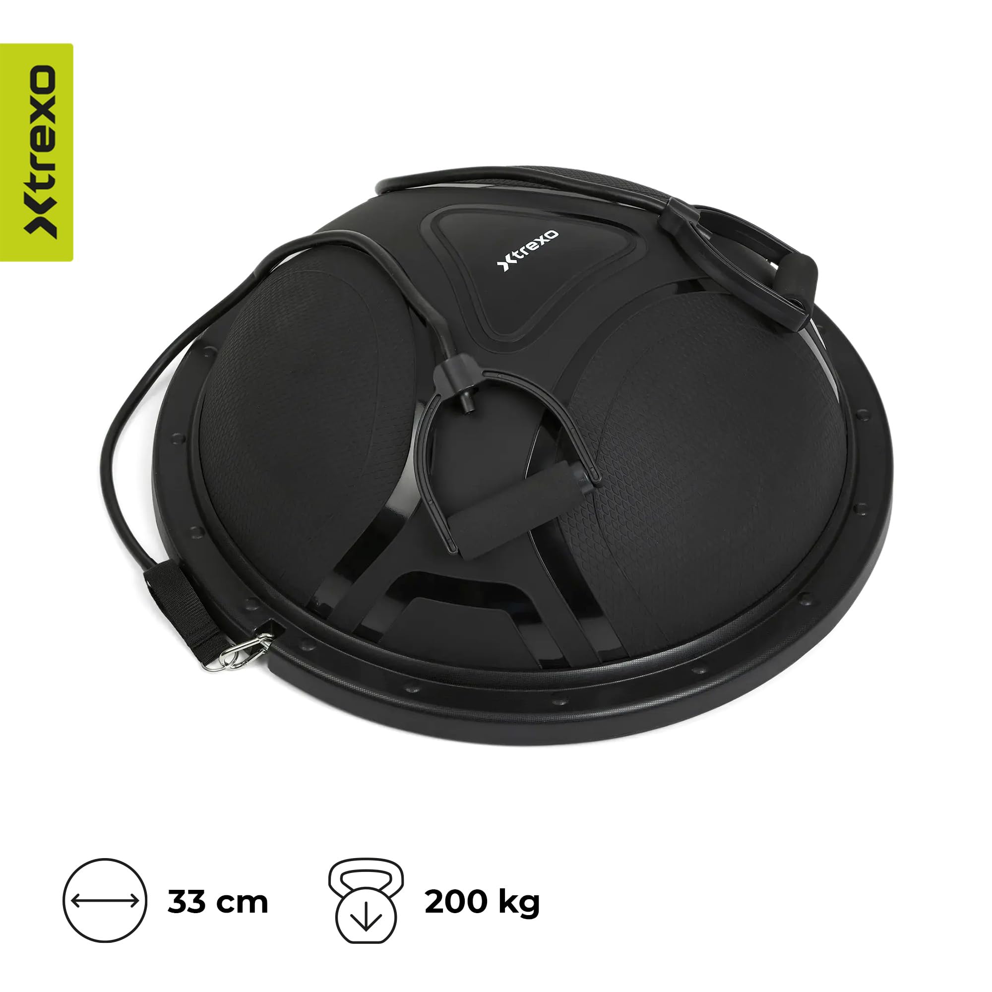 Piłka gimnastyczna 60 cm z taśmami fitness – trener równowagi dla Core, stabilności i treningu siłowego | czarna