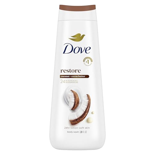 Dove Body Wash Restore Coconut & Cocoa Butter for 24hr Lotion-Soft Skin Moisturizing Skin Cleanser with No Sulfates No Parabens 20 oz