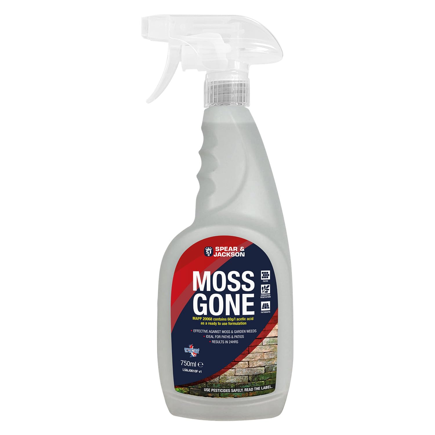 Spear & Jackson Moss Gone Moss Killer, 750 ml, For Paths, Patios, Roofs, Walls, Tarmac, Gravel