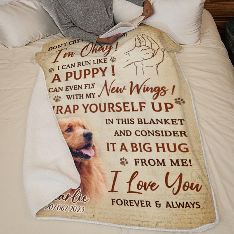 Pawfect House Don't Cry for Me, Personalized Photo Christmas Blankets and Throws, Christmas Dog Memorial Gifts for Loss of Dog, Sympathy Gift for Dog Lovers, Pet Loss Gifts, Dog Bereavement Gifts