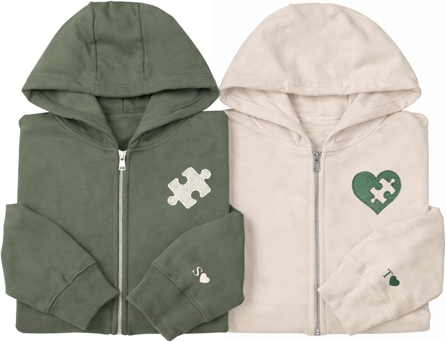 Personalized Couples Embroidered Zip Hoodies, Custom Gifts for Valentines Day, Custom Matching Outfits for Couples