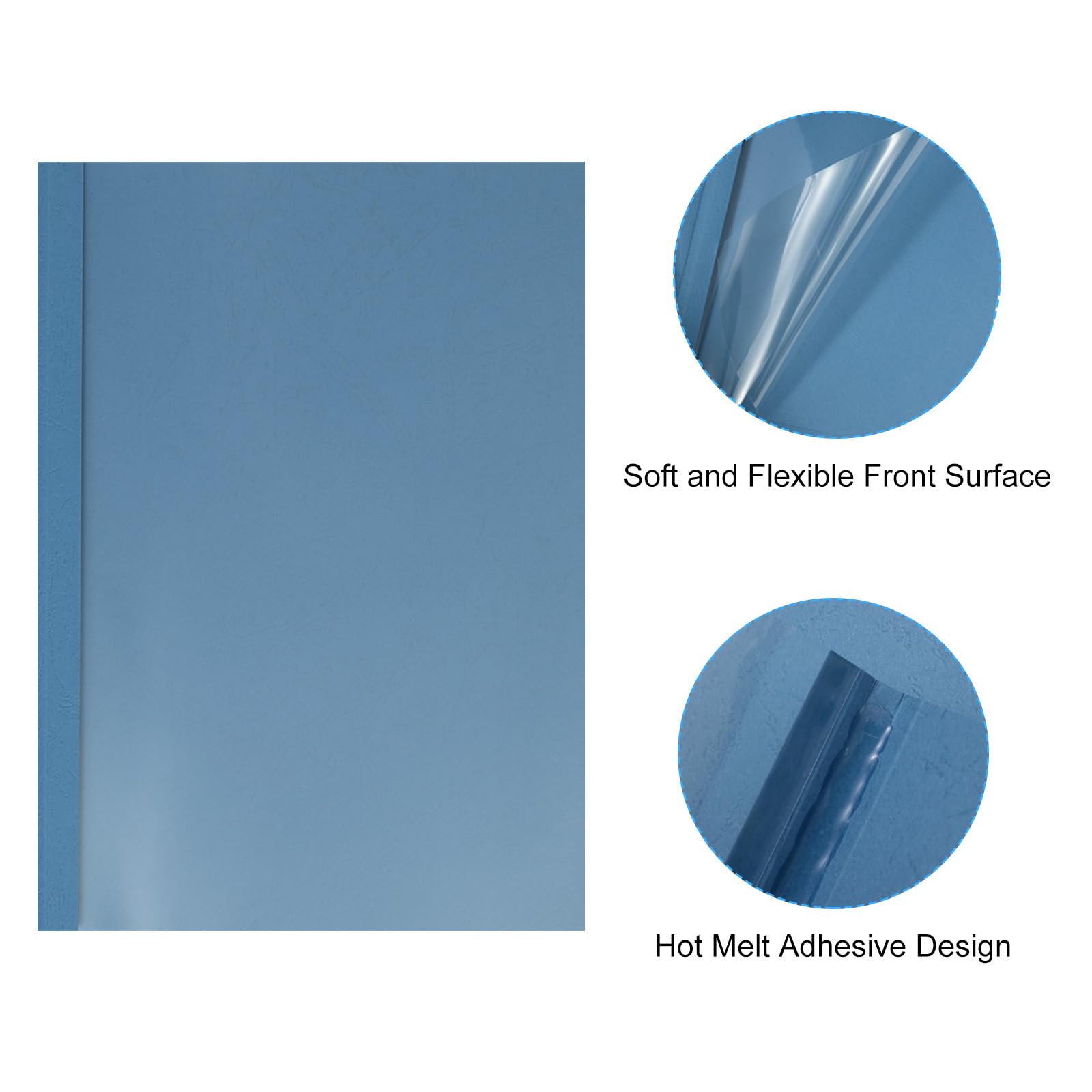 PATIKIL Copertina per rilegatura termica da 0,8 cm, 20 pezzi in polietilene, 51-70 fogli, per presentazioni, con colla a caldo, per lavoro in ufficio, blu scuro