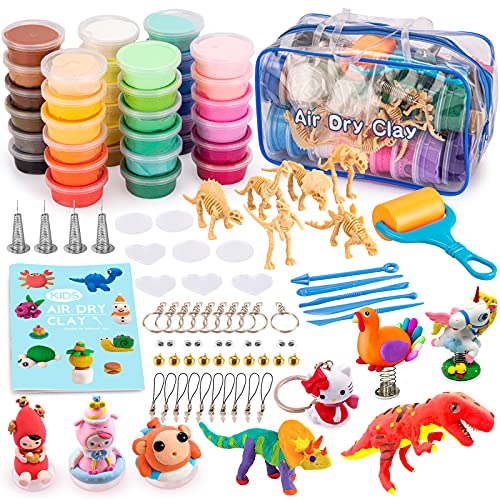 Modeling Clay Kit - 36 Colors Air Dry Ultra Light Magic Clay, DIY Molding Clay with 6 Dinosaurs, 5 Sculpting Tools, Roller and Clay Accessories, Easy Storage Bag Art Crafts for Kids Age 3-12 Gift