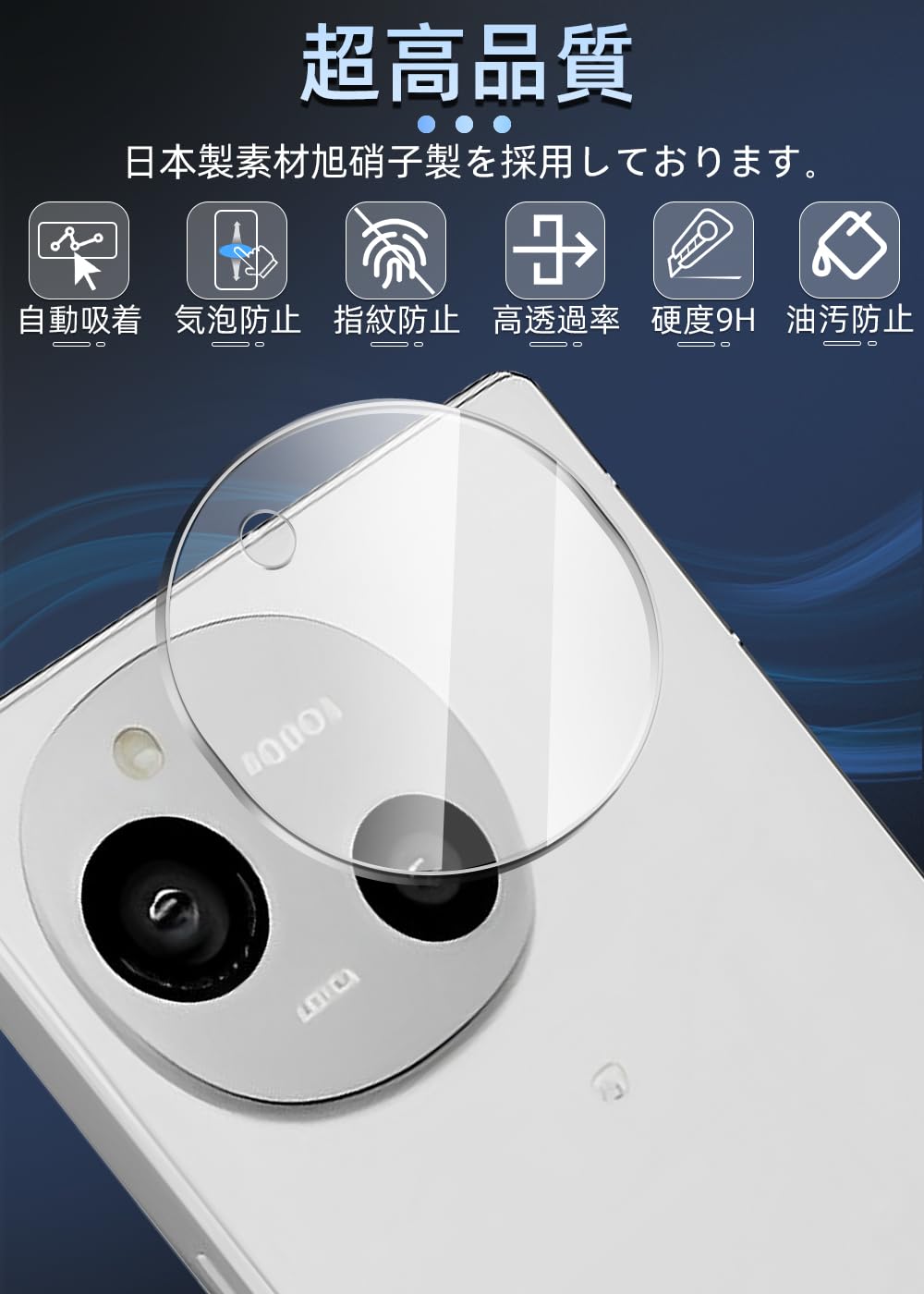 レンズ付フィルム 2+2 セット ZXZone For Aquos R9 用 ガラスフィルム（2枚入り