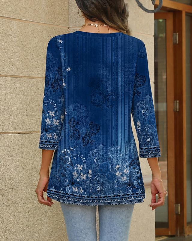 Womens Tunic Tops 3/4 Sleeve V Neck T Shirts Loose Fit Dressy Casual Blouses Boho Business Outfits - Image 3