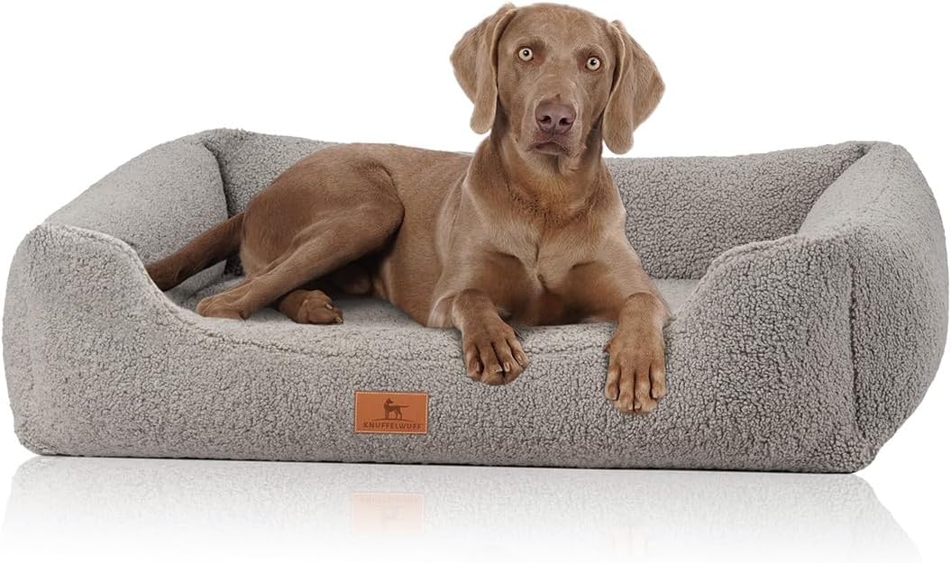 Knuffelwuff Orthopaedic Dog Bed Made of Cuddly Teddy Material Wollekopp XXL 120 x 85 cm Grey Removable Cover Washable for Large, Medium and Small Dogs