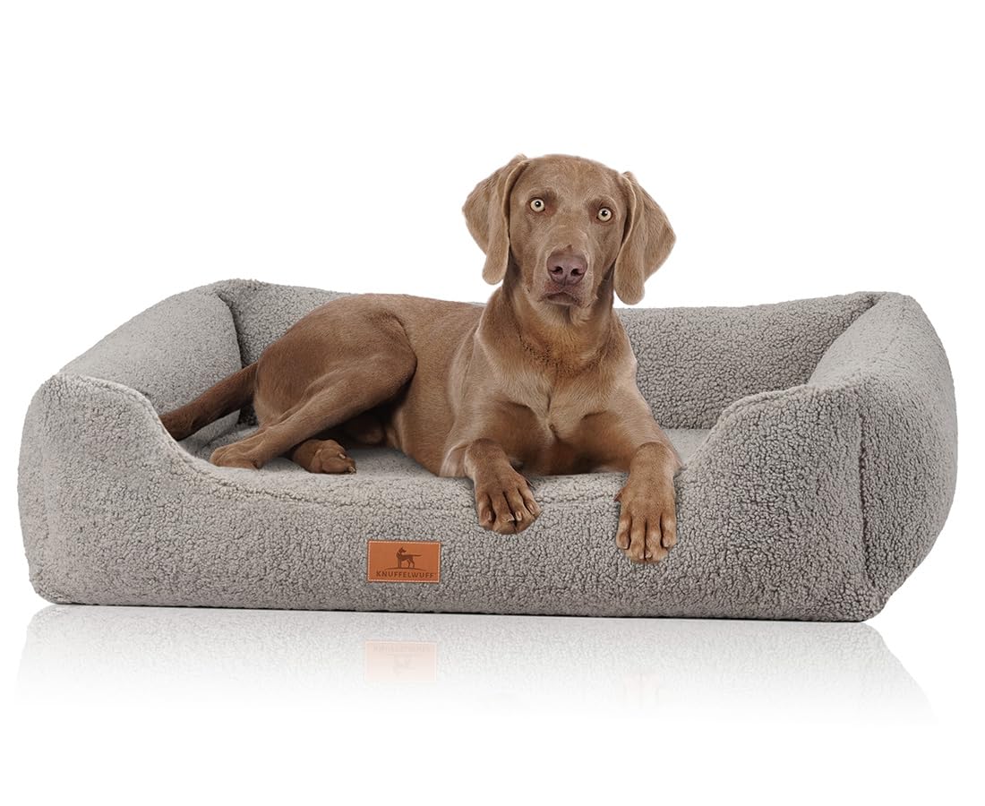 Knuffelwuff Orthopaedic Dog Bed Made of Cuddly Teddy Material Wollekopp XL 105 x 75 cm Grey Removable Cover Washable for Large, Medium and Small Dogs