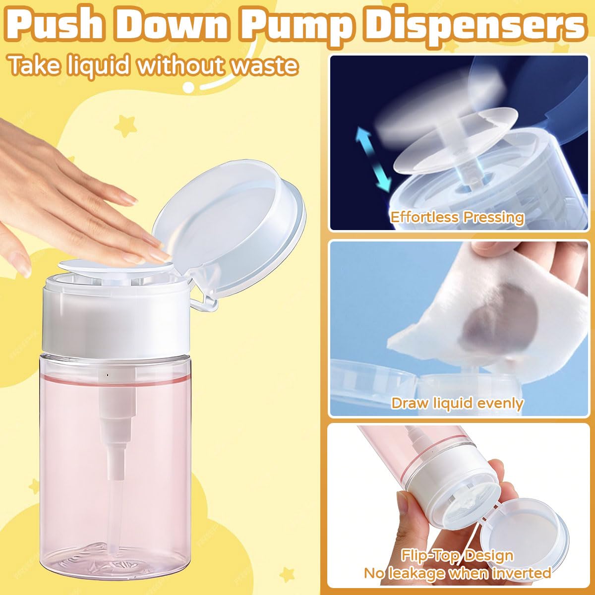 4 Pz Dispenser a Pressione Pompa di Rimozione Smalto in Plastica da 200ml,Bottiglia Trasparente per Solvente per Unghie,Dispenser di Liquidi a Pressione per Cosmetici, Cura delle Unghie