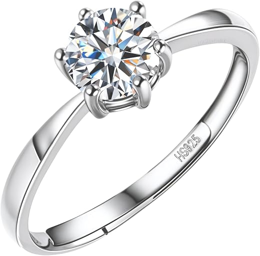 HighSpark 925 Silver Solitaire Rings for Women | Adjustable Contemporary Style | 92.5 Sterling Silver &amp; Diamond Like Brill...