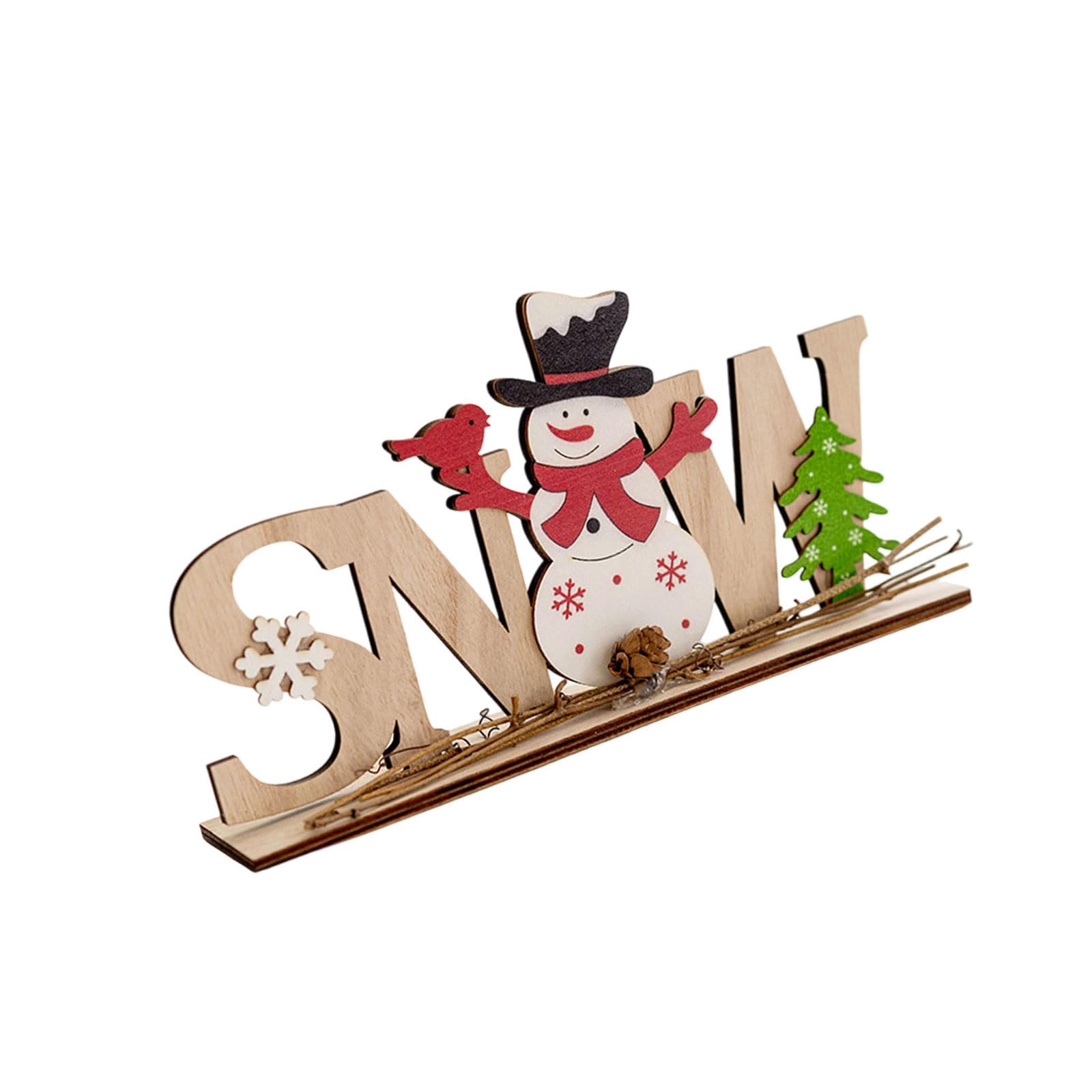 Kalttoy Holiday Themed Wood Snowman Tabletop Ornament with Alphabets Letters for Indoor Festival Table Display Decoration Wood Snowman Sign