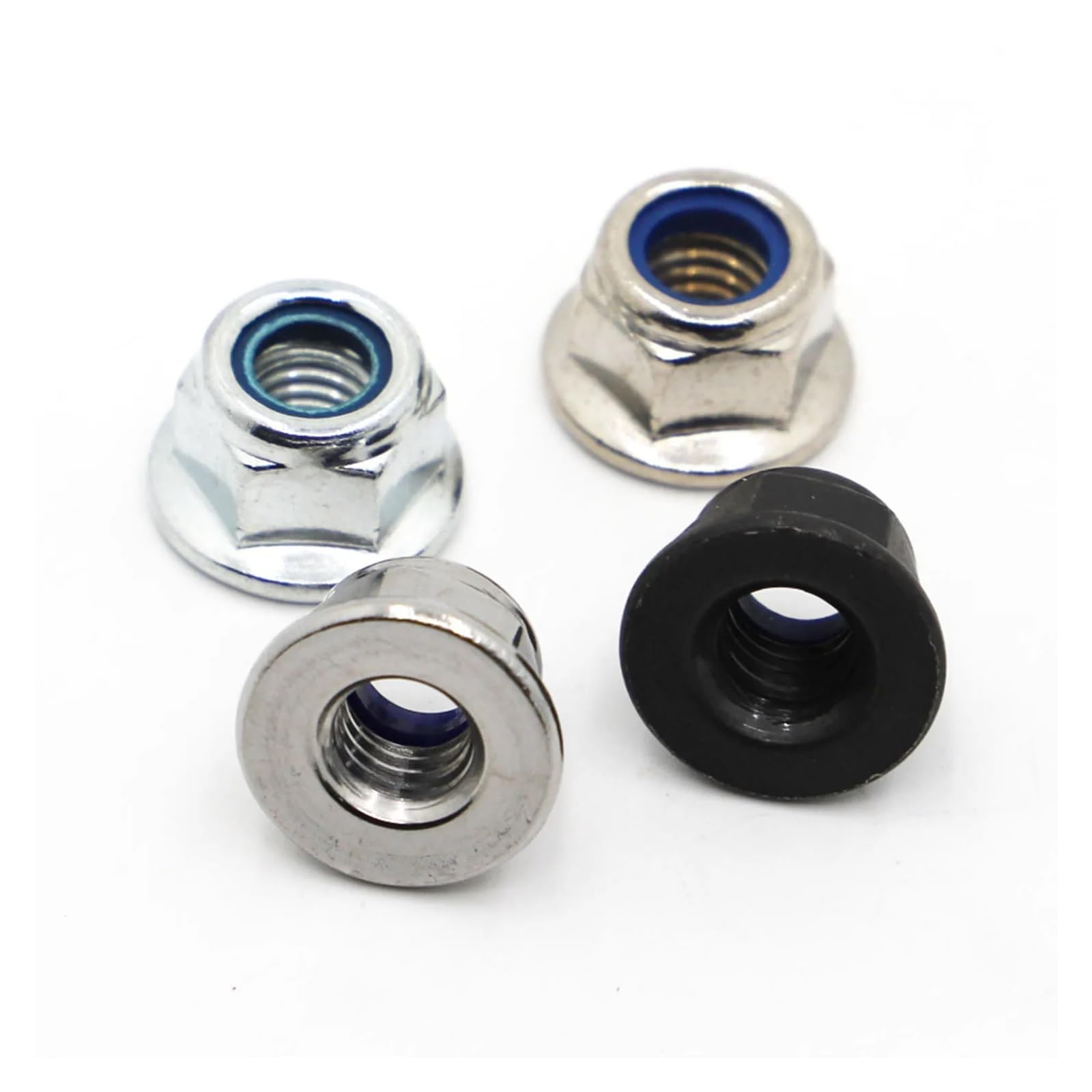 Tuercas Contratuercas Tuerca de sujeción, M3 M4 M5 M6 M8 M10 M12 Negro Blanco Níquel al carbono A2 Brida hexagonal de acero inoxidable Tuerca de bloqueo de inserción de nylon Contratuerca autoblocante
