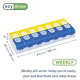 EZY DOSE Pill Organizer Weekly (7-Day), Medicine Planner, Vitamin Box, Daily Planner Case, 2 Times a Day, AM PM, Large Compartments, Easy Fill All Compartments at Once, Blue and Yellow, BPA Free