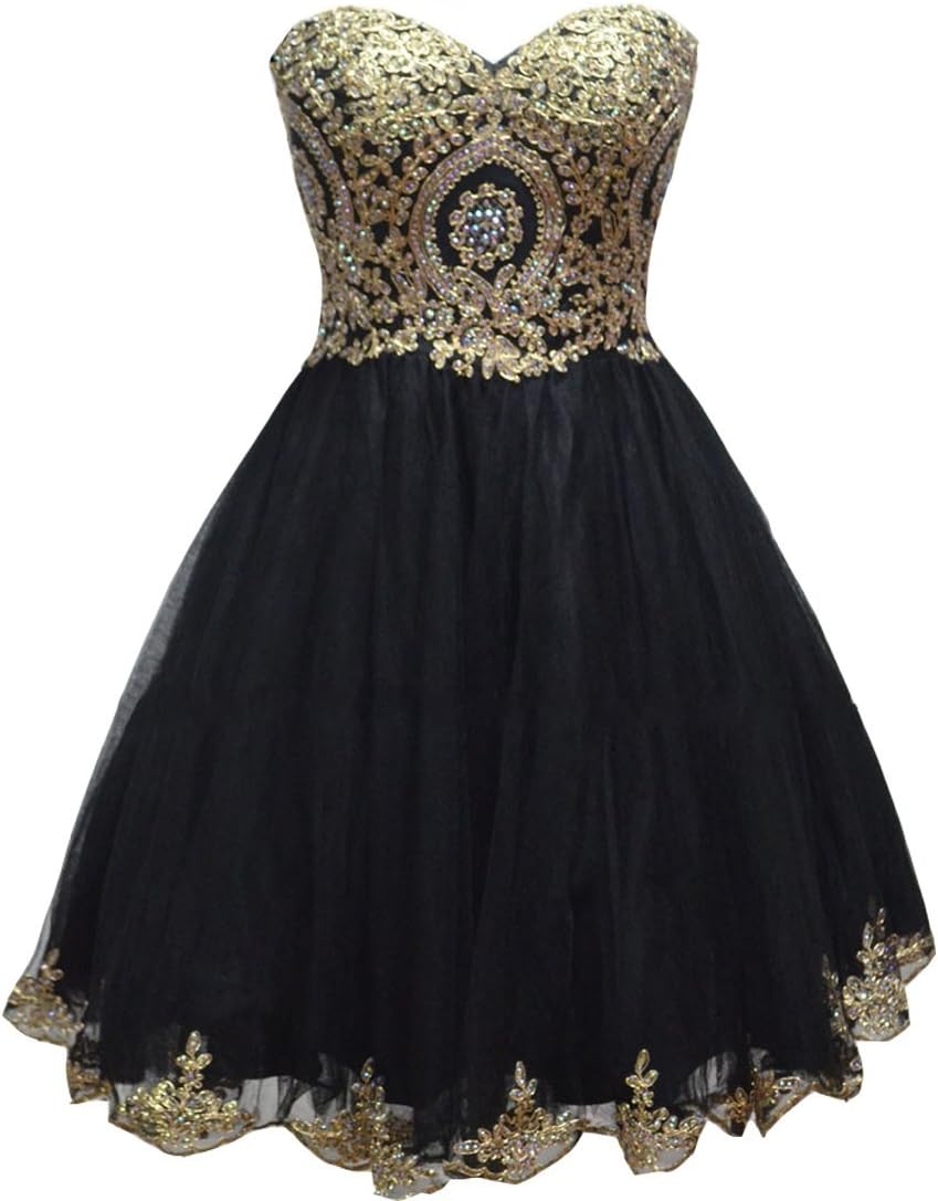 Lemai Tulle Little Black Short Gold Lace Corset Prom Homecoming Cocktail Dresses - Image 6