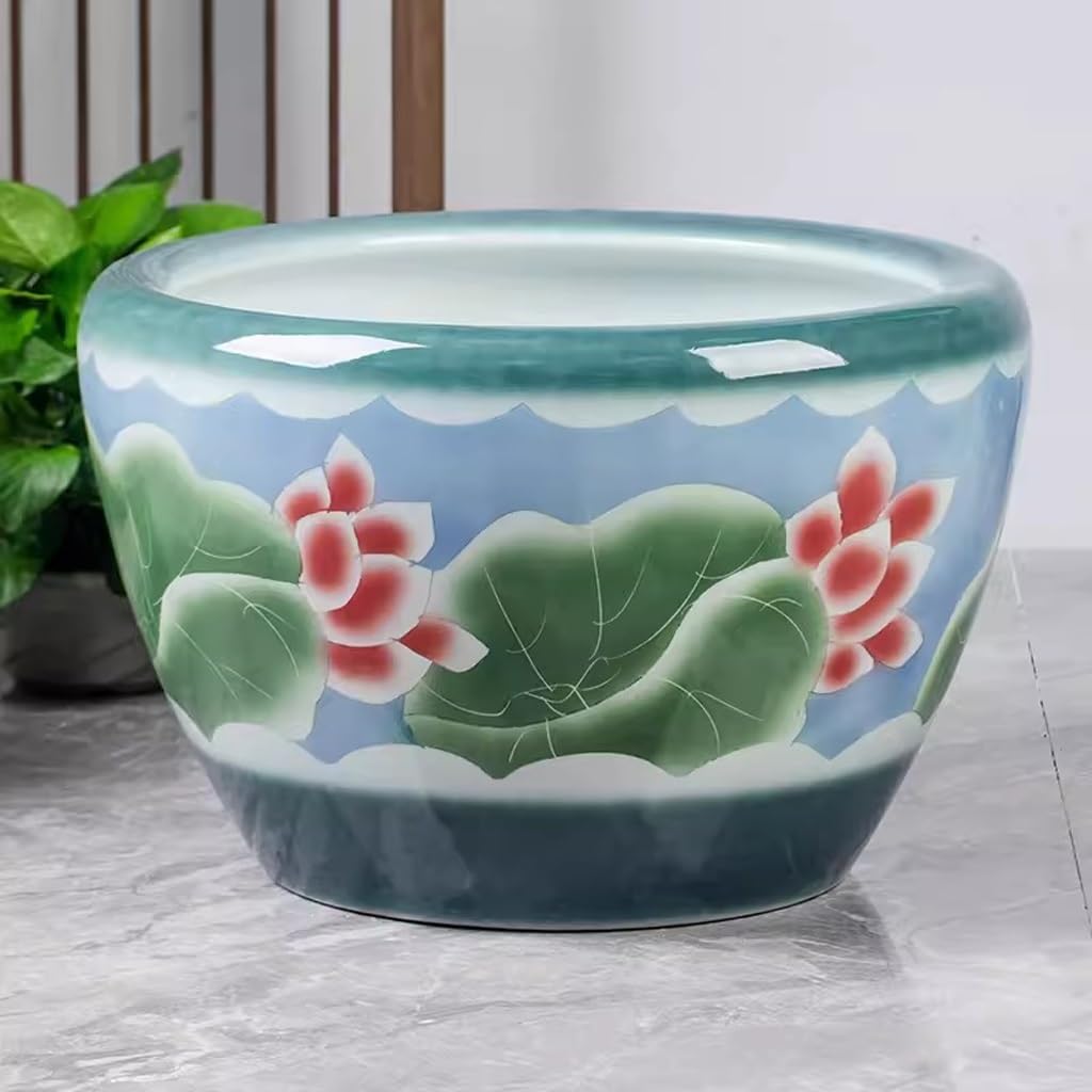 Tanque Peces Acuario Sala de Estar, balcón, Patio, pecera cría, Gran cerámica, Lirio Agua Loto, Peces Dorados | 42cm