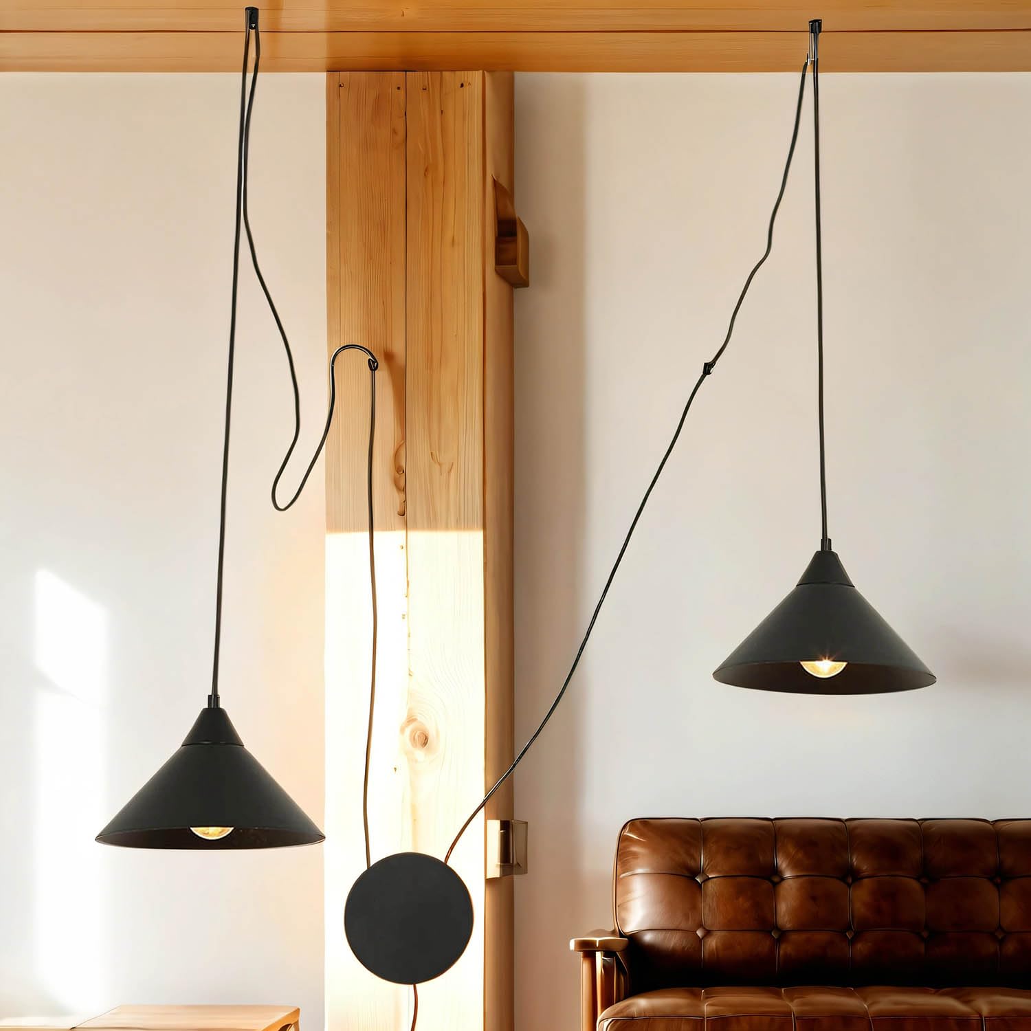 Plug In Lampada A Sospensione Paralume In Bambù Retrattile - Foto 9