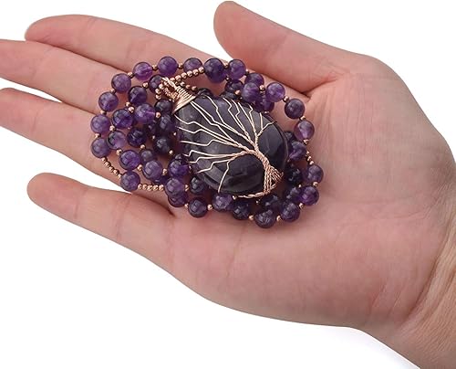 Miniatura 5 de Jovivi Collar de cristales curativos de cuarzo amatista natural, con dije de piedra preciosa de chakra envuelto en lágrima envuelta en alambre de 28