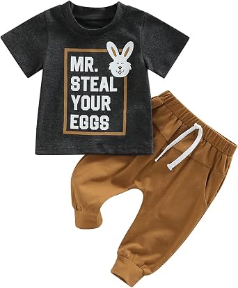 YINGISFITM Toddler Baby Boy Valentines Day Clothes Mr Steal My Heart Crewneck Sweatshirt Shirt Top Pants Spring Outfit Mr Steal Your Eggs,18-24 Months