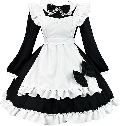 Yejue Adult Women Lolita Maid Costume Long Sleeves Maid Coffee Dress Skirt Apron