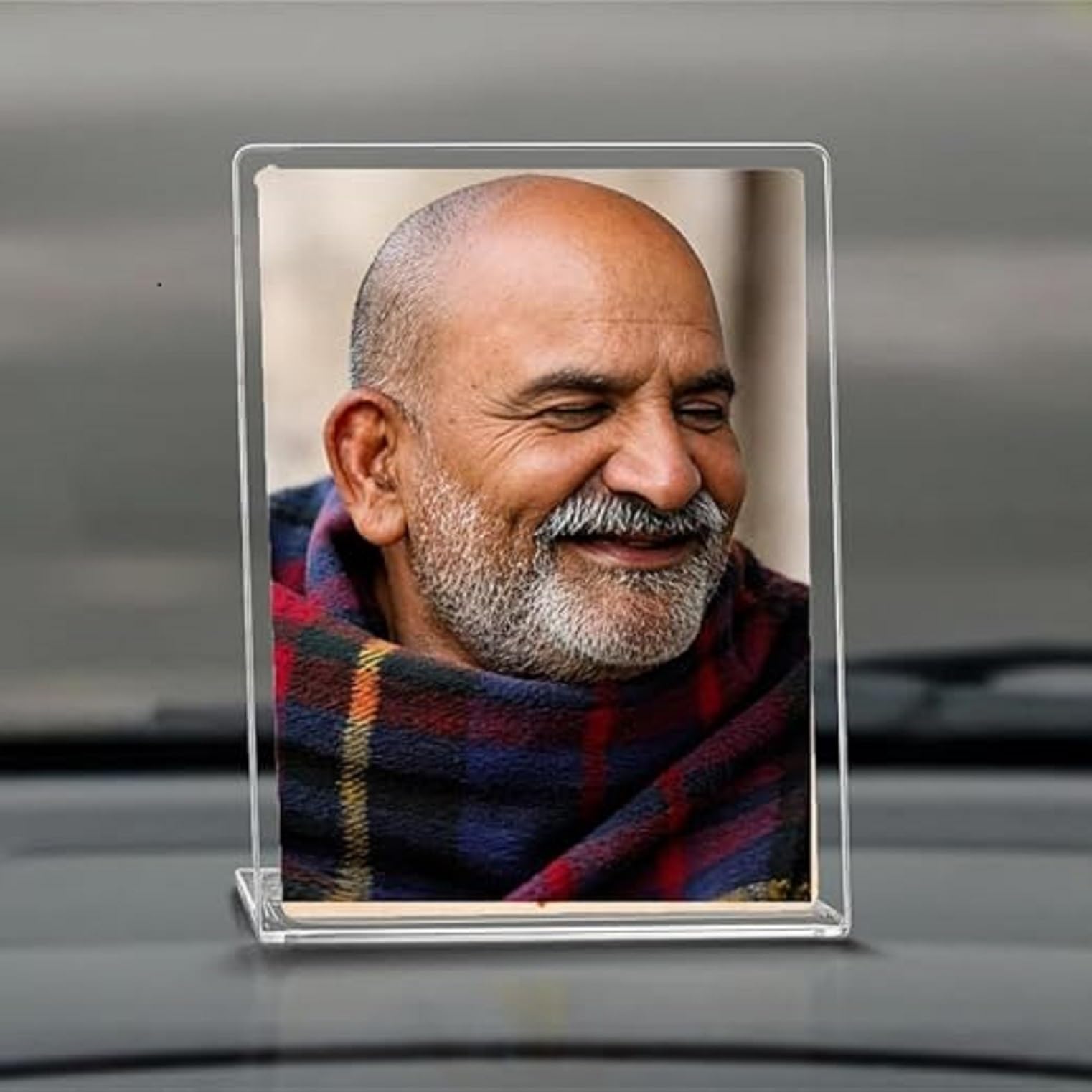 Neem Karoli Baba Photo Frame 4x3 Inch | Acrylic UV Printed Maharaj Ji Frame with Mirror Effect | Car Dashboard & Tabletop Stand for Home, Office & Spiritual Decor-picture-22
