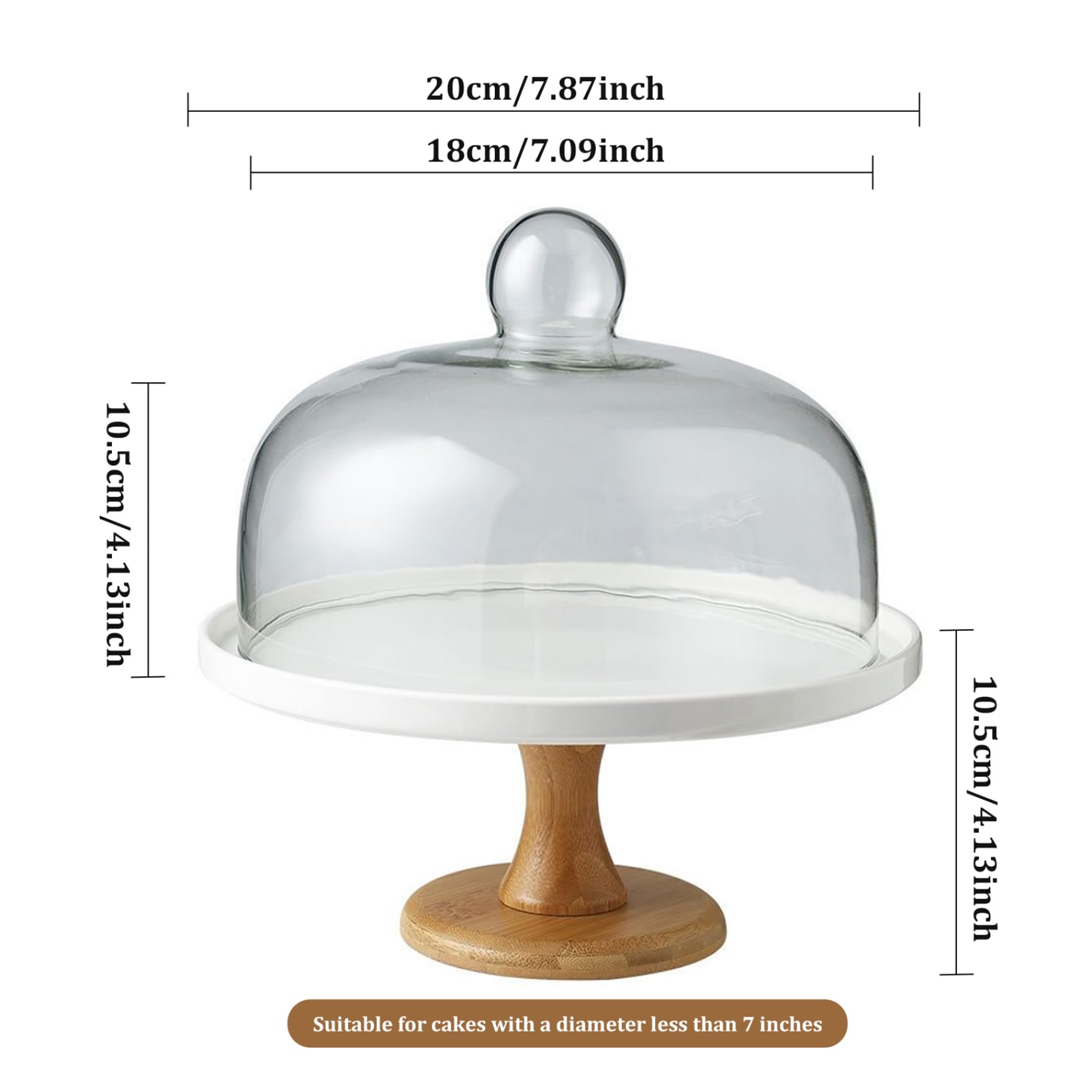 Soporte para pasteles de 8 pulgadas con tapa de vidrio transparente Cúpula para pasteles desmontable Soporte multifuncional para exhibición y almacenamiento de frutas, postres y fiestas.