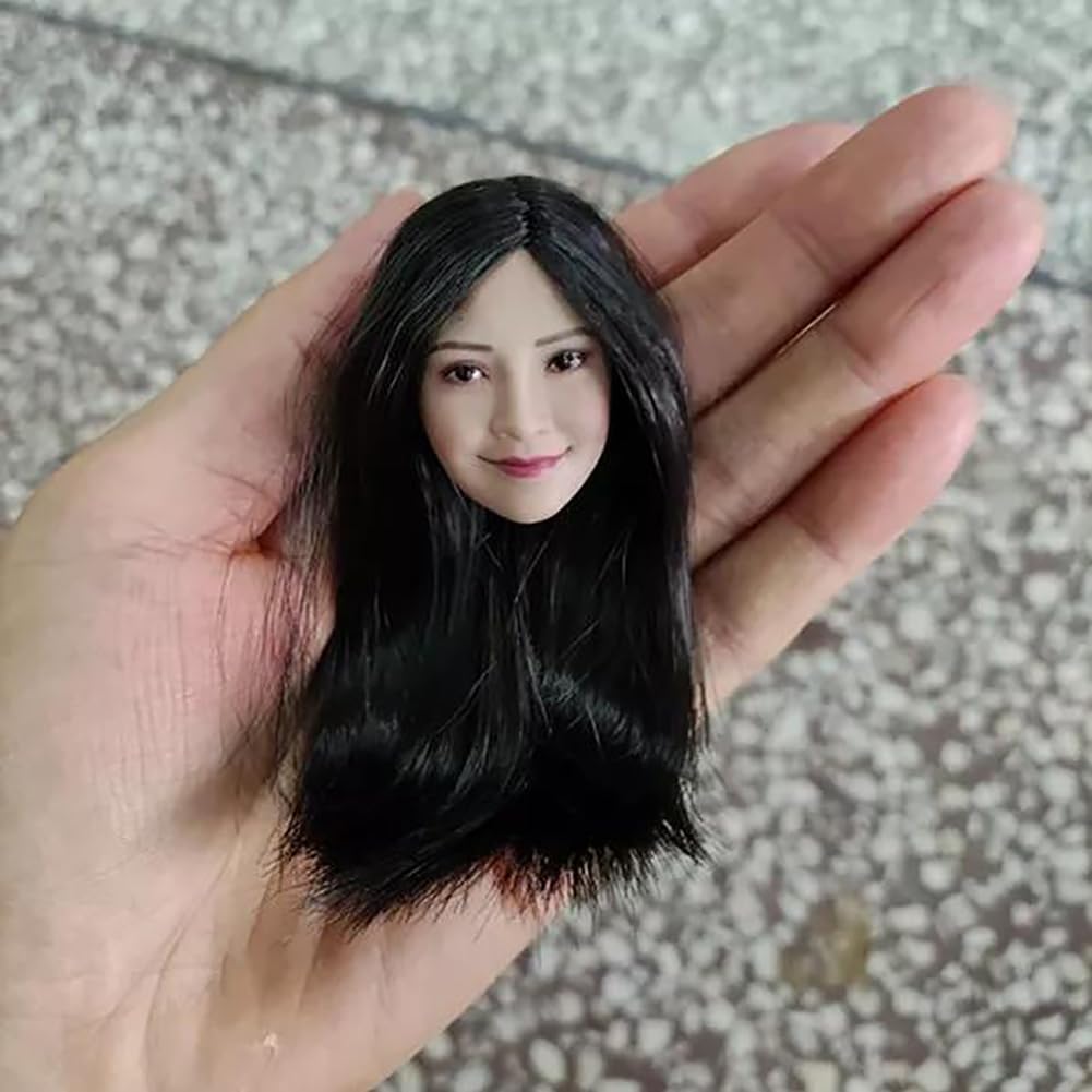 1/6 Scale Planted Hair Female Head Sculpt Black Long Hair Head for 12inch Phicen, TBLeague Action Figure Body Collection