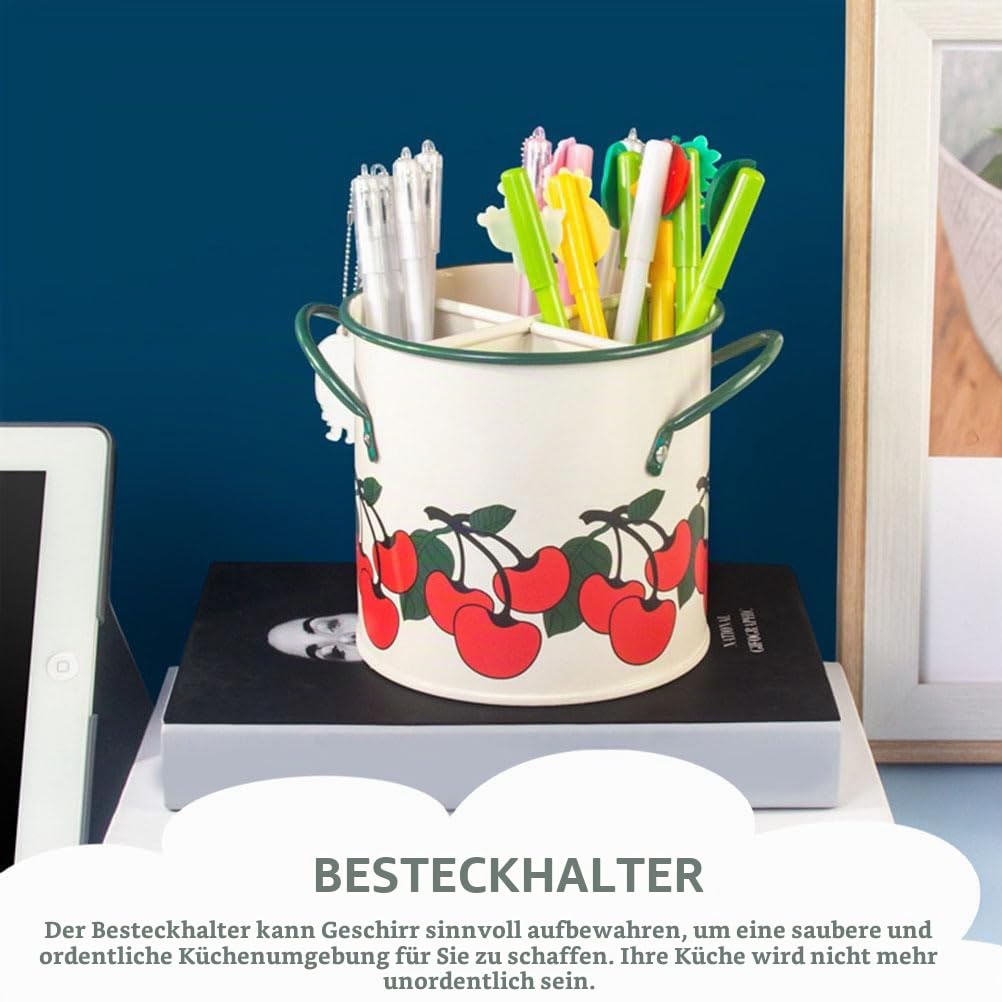 HEMOTON Utensilienhalter Küche, 17 x 12cm Küchenutensilienhalter, Retro-küchenutensilien aufbewahrung, Besteckhalter, Aufbewahrung, Utensilien-Organizer mit 4 Fächern Aufbewahrungseimer