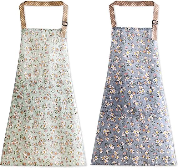 Delantal de cocina para mujer, 2 unidades, impermeable, ajustable, delantal de cocina, delantal personalizado con bolsillo para hornear, pintar, cocinar, pintar, jardinería, verde, azul, 70x68cm