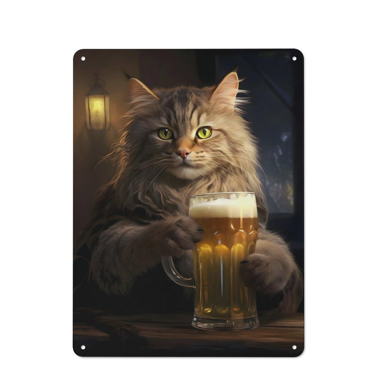 Junmoney Funny Tavern Cat With Beer Metal Wall Sign 40X30cm Featuring For Garage Or Workshop, For Vintage Wall Decor Fans, For Metal Sign Collectors