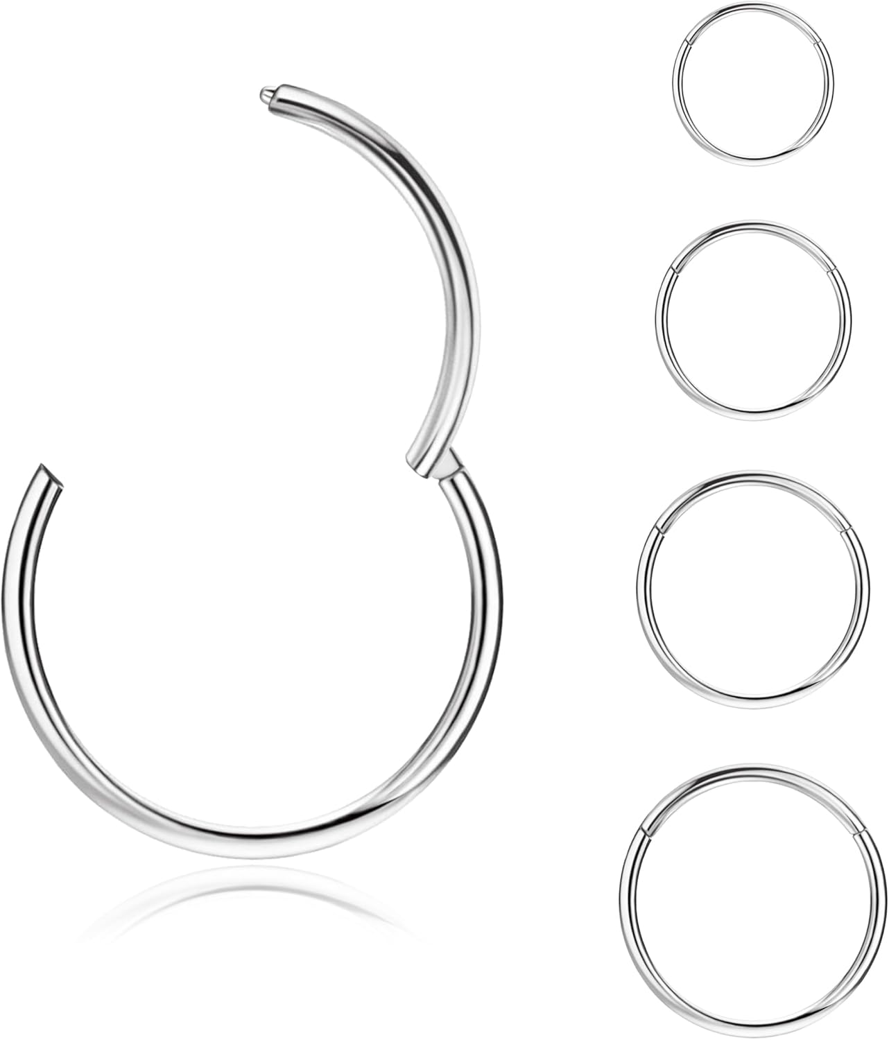 4Pcs Hinged Nose Rings Hoop 16G 18G 20G Nose Rings Hoops for Women 316L Surgical Steel Hinged Clicker Segment Nose Rings Stainless Steel Cartilage Helix Tragus Hoop Earrings Piercing Jewelry