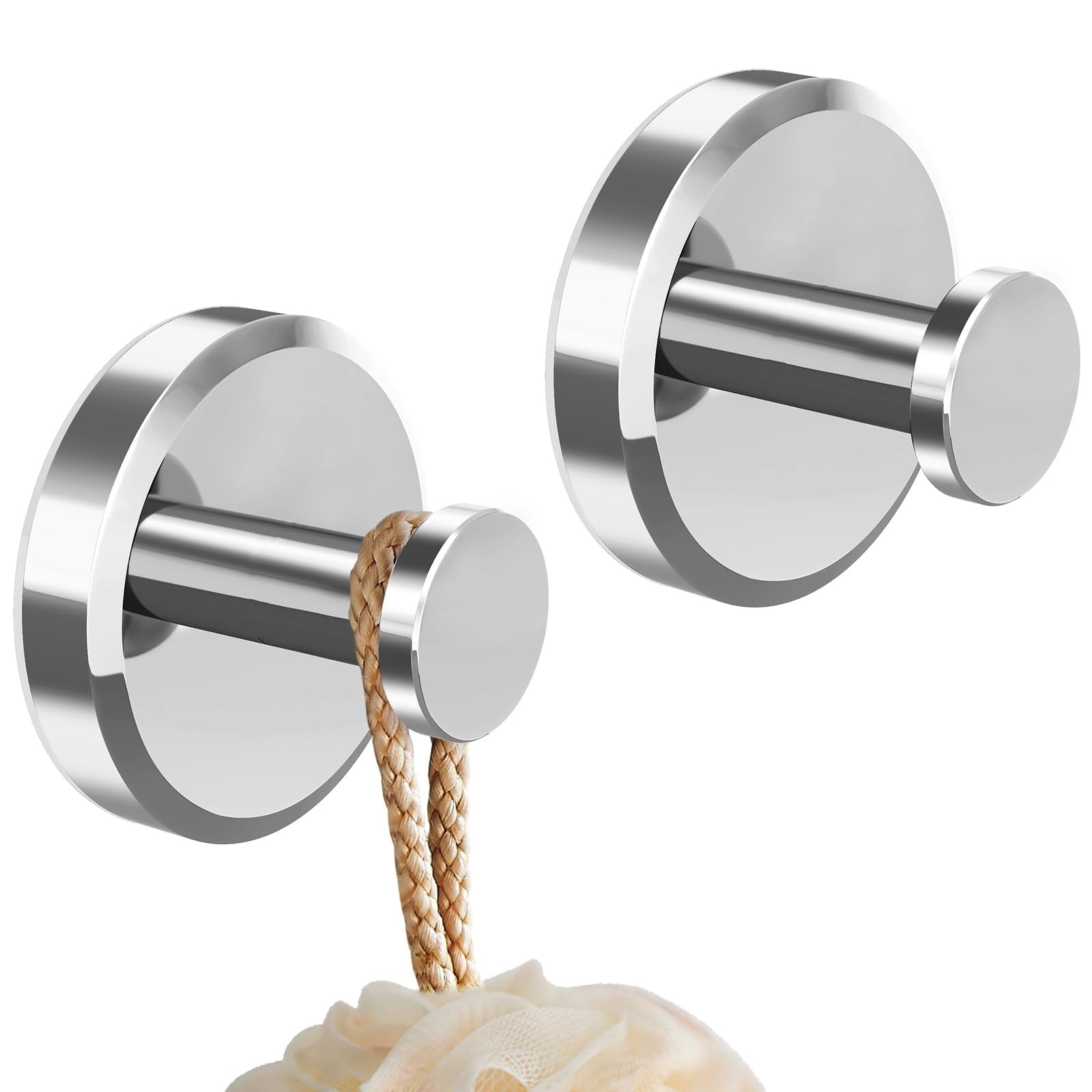 Suction Cup Hooks for Shower, Bathroom, Inside Shower Wall, Hanging Loofah, Towel, Bath Robe Hook Holder, Chrome (2-Pack) (silver)