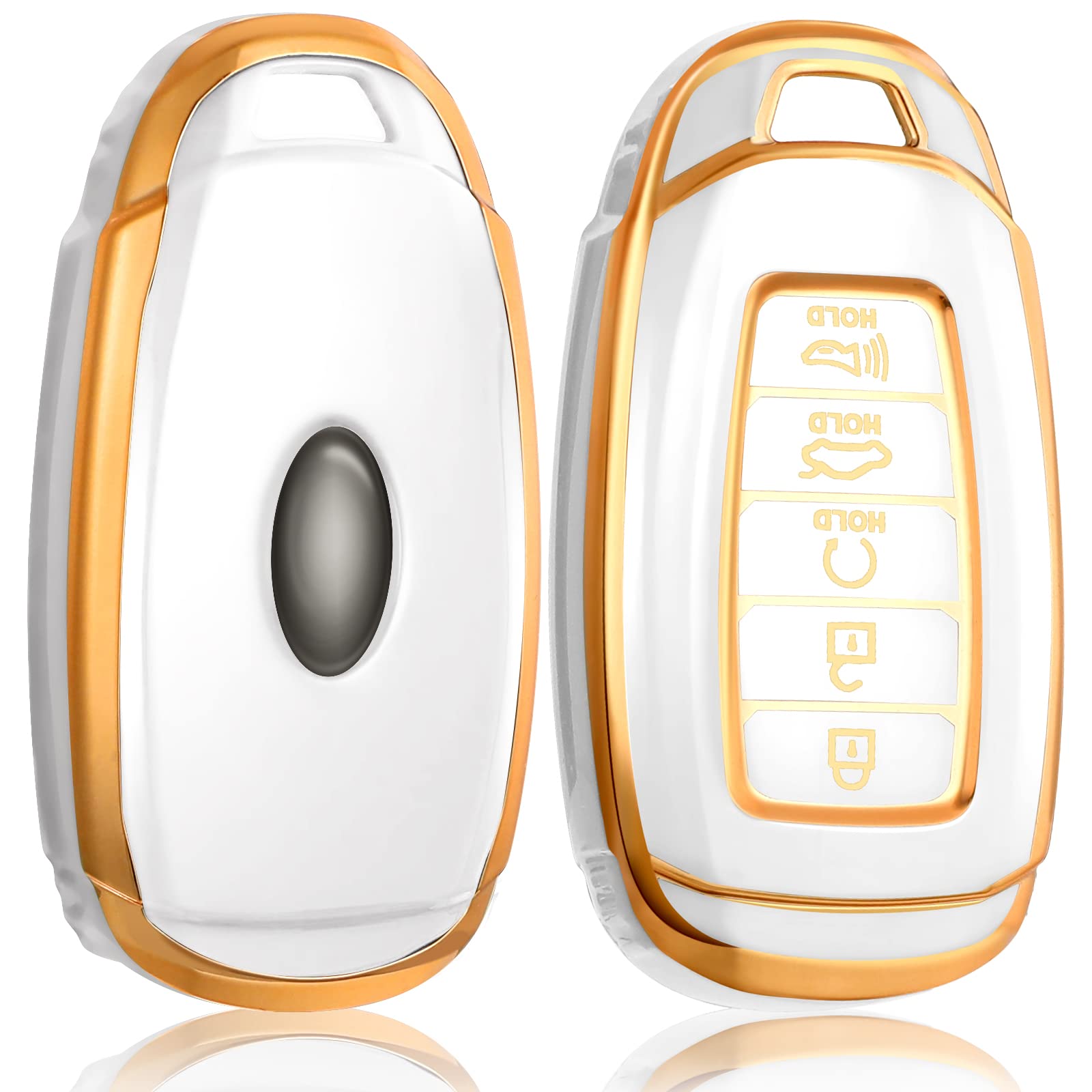 Photo 1 of Toykee for Hyundai Key Fob Cover Keychain Accessories for Ranger Palisade i30 ix35 Solaris Grandeur ig Elantra 5 Buttons, TPU Case(White)