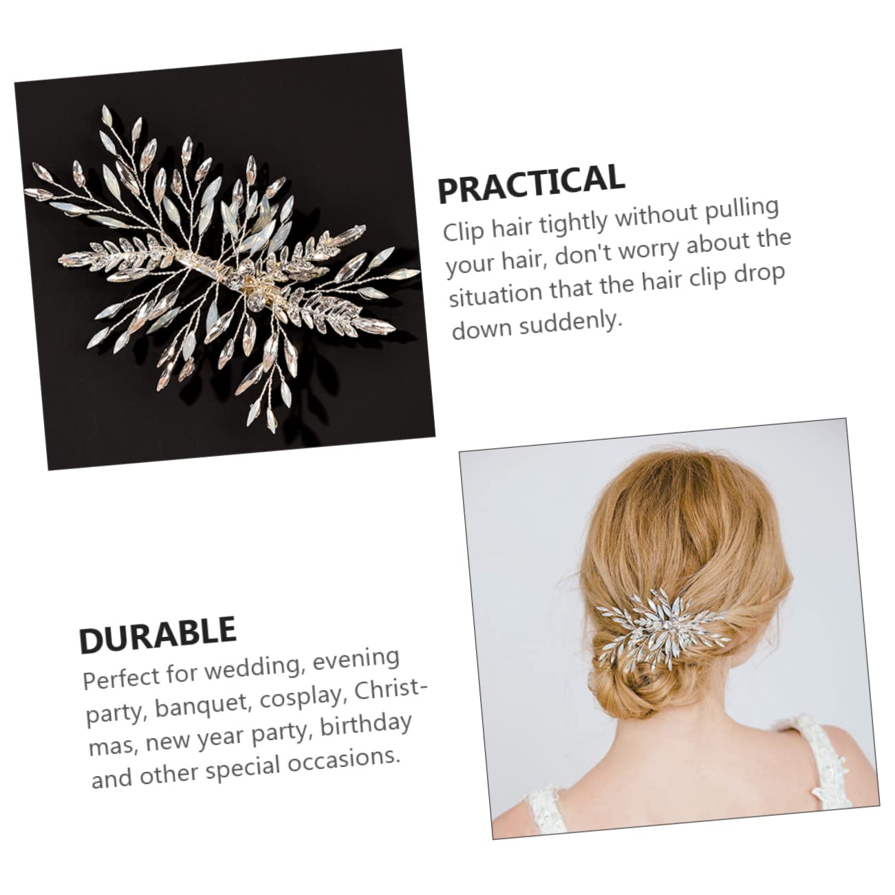 Healeved 3piezas Clip Para Cabello De Strass Forma De Accesorio Nupcial Elegante Para Bodas y Fiestas Para Mujeres y Niñas Diseño Ligero y Cómodo