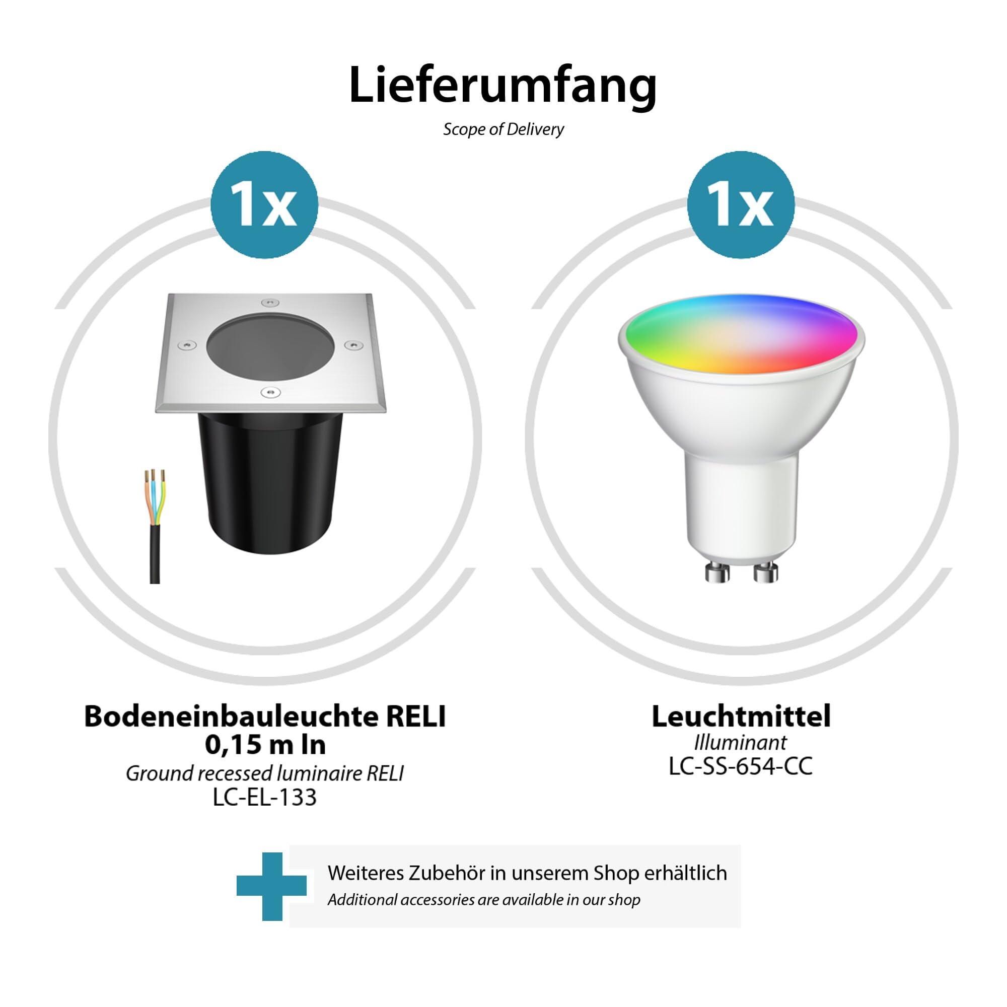 ledscom.de 6x Smarte Boden-Einbauleuchte RELI für außen Edelstahl eckig IP67 inkl. Smart Home RGBW GU10 LED Lampe, 5,41W, 473lm