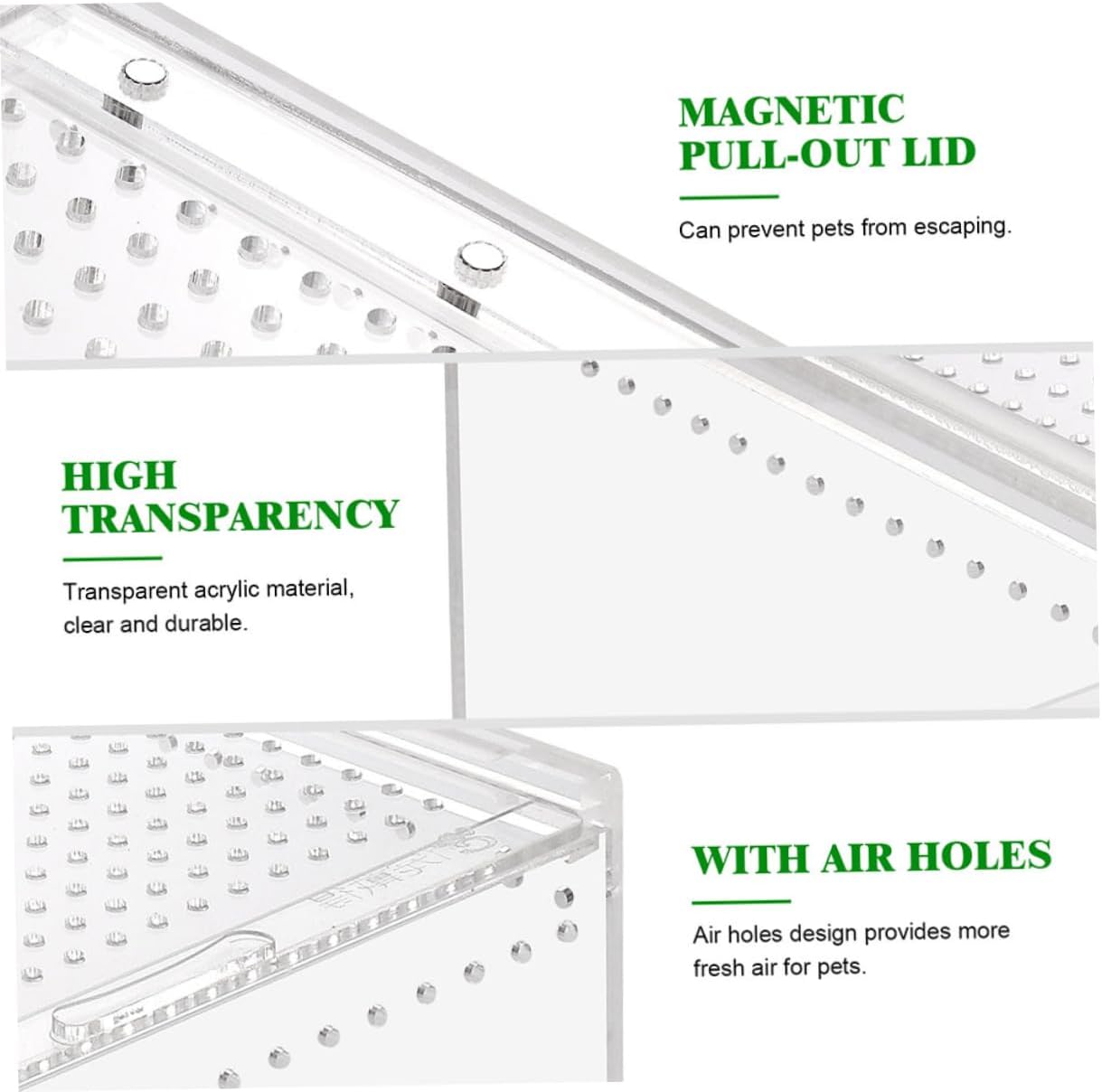 Yardwe Transparent Reptile Enclosure Leakproof Feed Bin for Tarantula Scorpion Gecko with Ventilation Design for Stable Airflow
