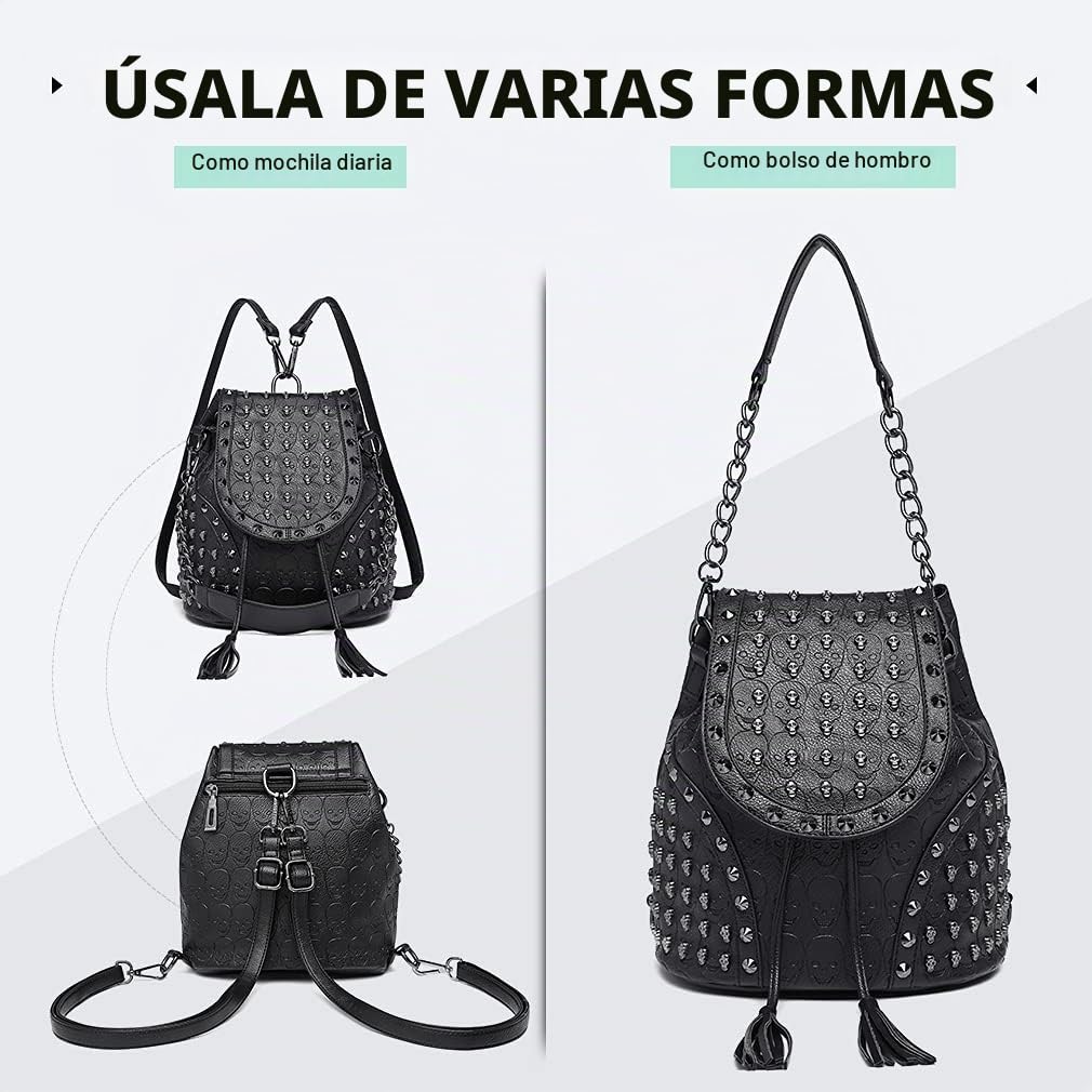 Miss Lulu Mochila Antirrobo para Mujeres, Bolsos Mochila para Mujer con Decoración de Clavos Calavera - Ideal para Festival, Noche en la Ciudad y Estilo Urbano