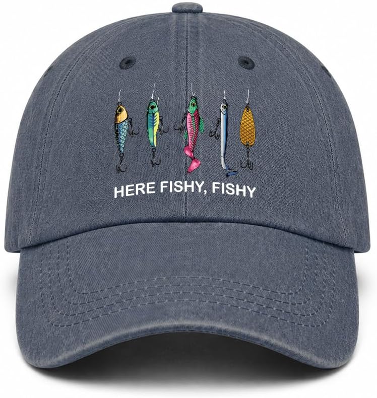 Here Fishy Fishy Baseball Cap, Vintage Womens Fishing Hat