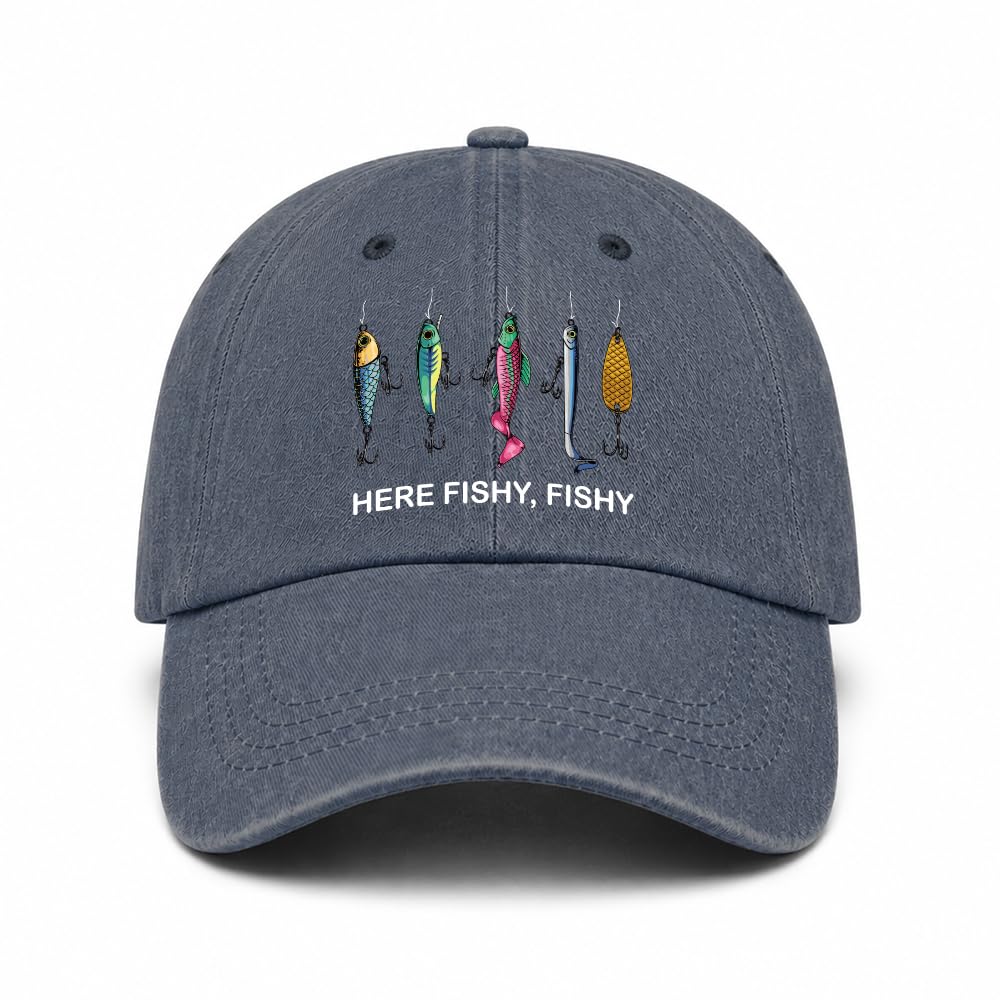 Here Fishy Fishy Baseball Cap, Vintage Womens Fishing Hat