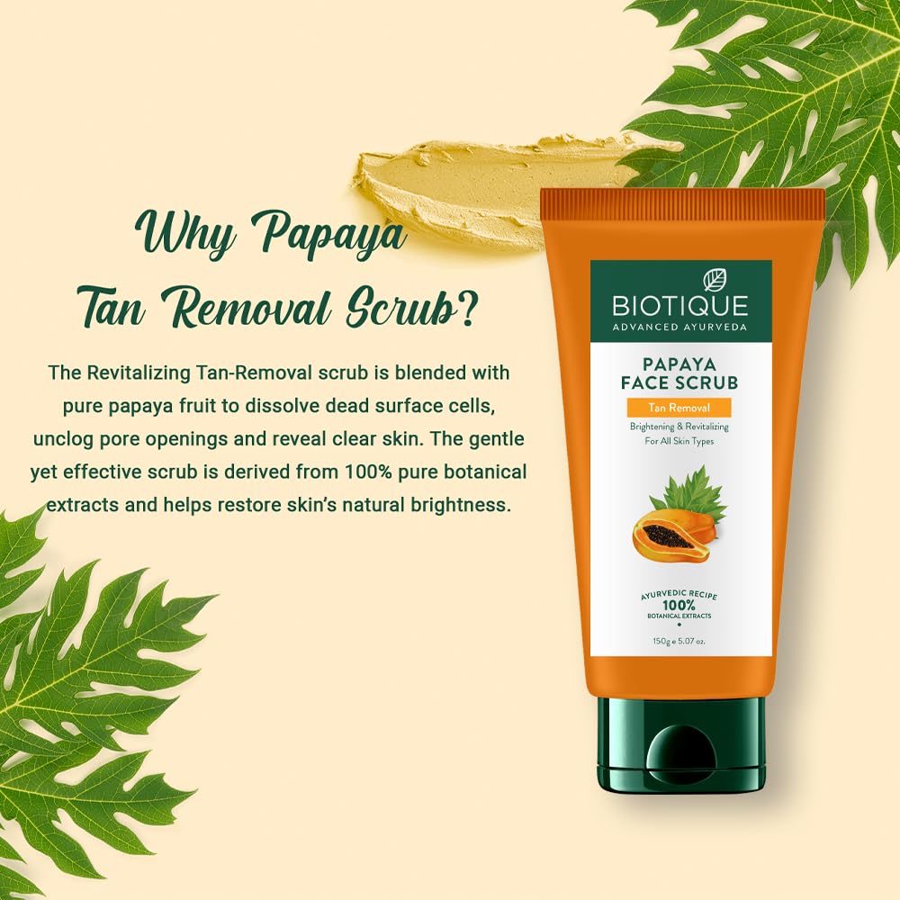 Biotique Papaya Tan Removal Brightening & Revitalizing Face Scrub 150g - Image 5 thumbnail