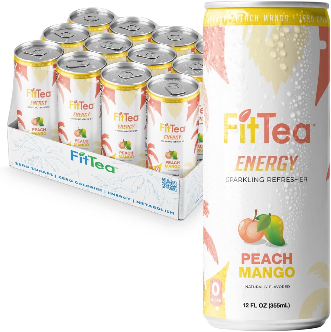 FitTea Healthy Energy Drink 12 Fl Oz Peach Mango Pre