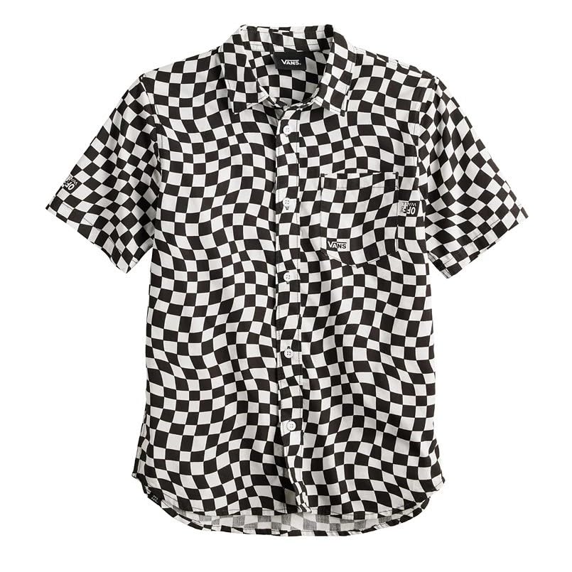 Vans Kids Woven Button-Up Shirt (Boys 8-20) (US, Alpha, Medium, Regular, Black/White Swirl Checker)