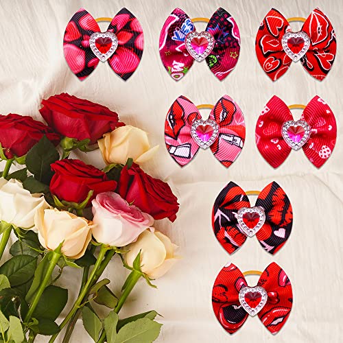 50pcs/25pairs Valentine's Day Dog Bows Bling Love Rhinestone Pet Hair Bows with Rubber Bands Puppy Bowknot Topknot Pet… - Image 6
