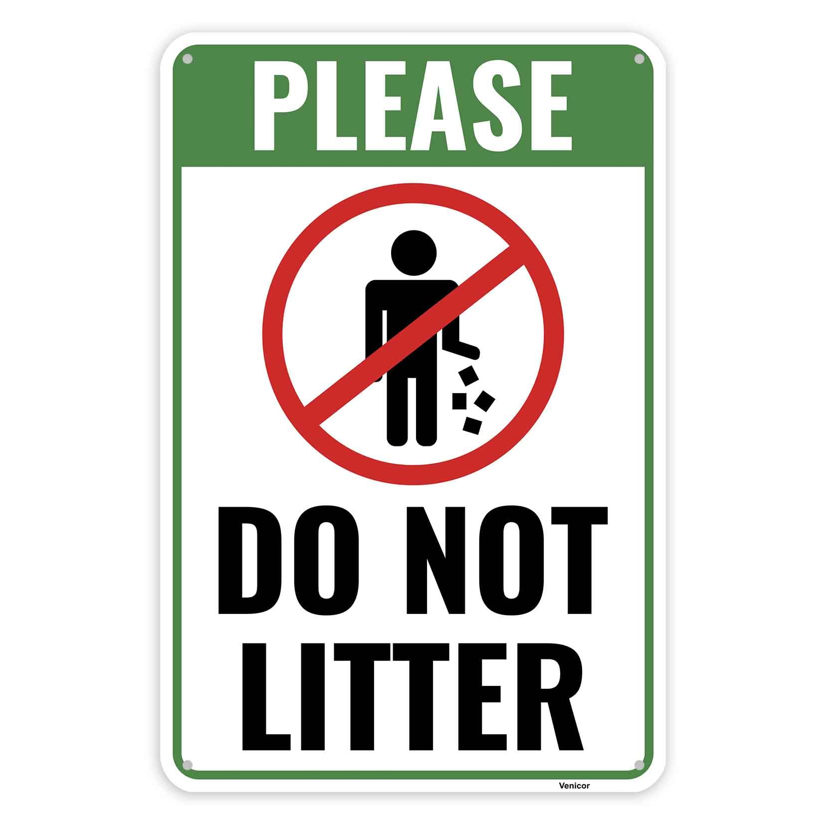 Do Not Litter Sign, Pick Up Trash Outdoor Reminder, Aluminum, 12x8 Inch